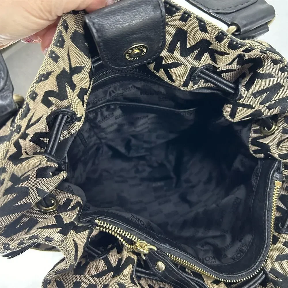 Vintage Michael Kors Monogram Tote Bag Black Beige Women's Shoulder - Picture 4 of 14